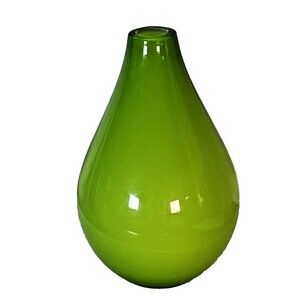 Crate & Barrel Lime Green Cayman Vase 8" Teardrop Hand Blown Glass in Poland